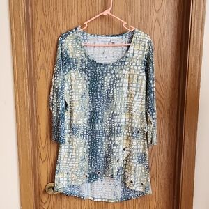 Blue Asymmetrical Sequin Tunic Top